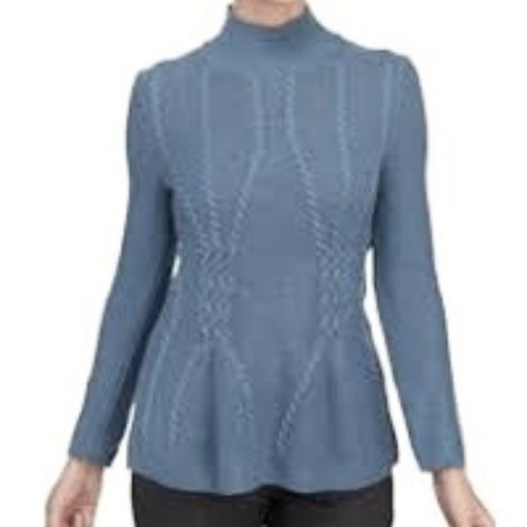 Cupio Sweaters - Cute comfy cable knit mock neck peplum hem sweater